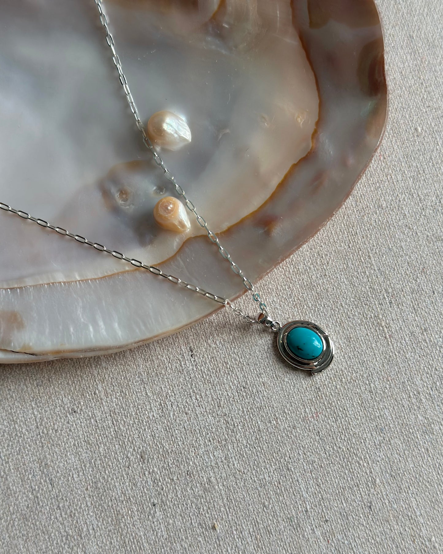 Turquoise Clip Chain Sterling Silver Necklace