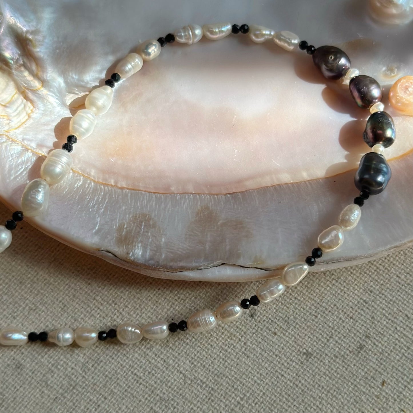 Freshwater Pearl Mixed Black Spinel and Sapphire Beaded Necklace