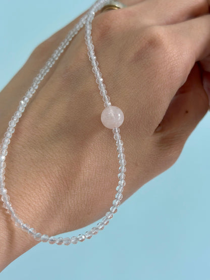 Clear Quartz And Rose Quartz Beaded Necklace
