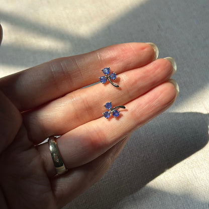 Sapphire Floral Sterling Silver Ear Stud