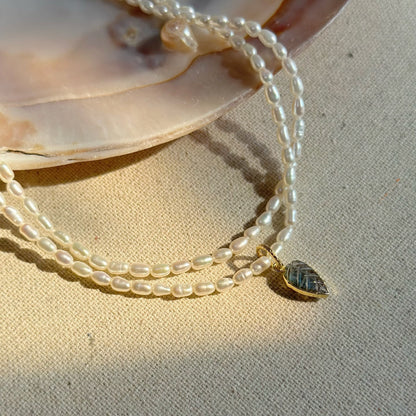 Freshwater Pearl Beaded And Labradorite Leaves Double Layer Necklace