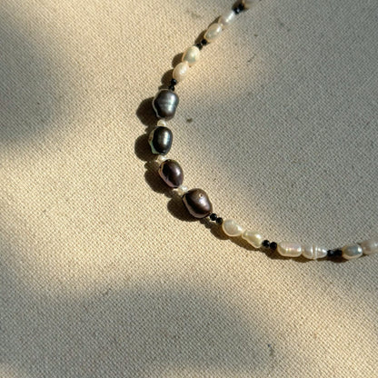 Freshwater Pearl Mixed Black Spinel and Sapphire Beaded Necklace