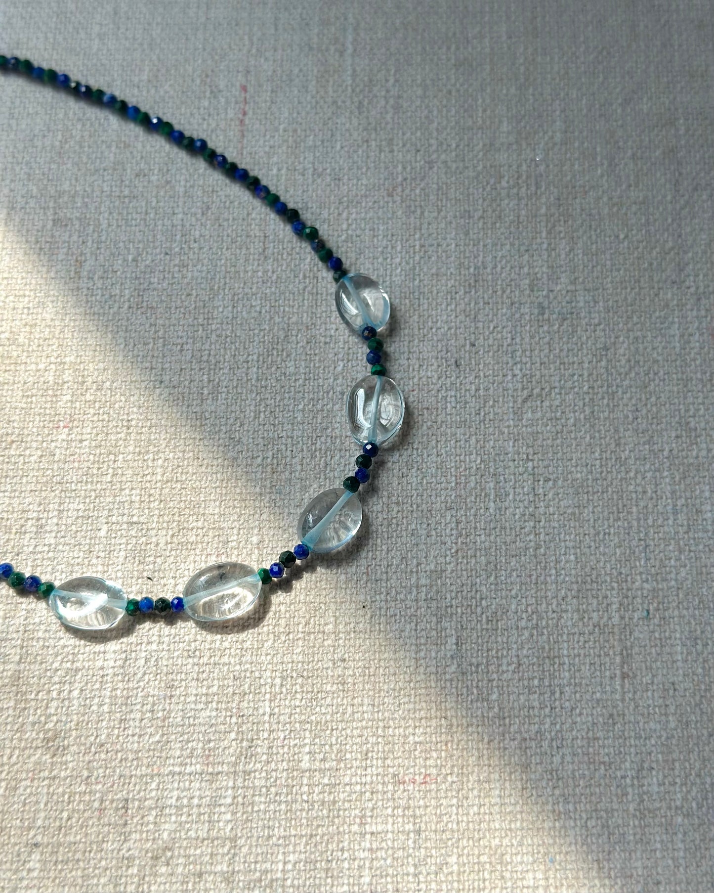 Aquamarine And Malachite Mixed Lapis Beaded Necklace