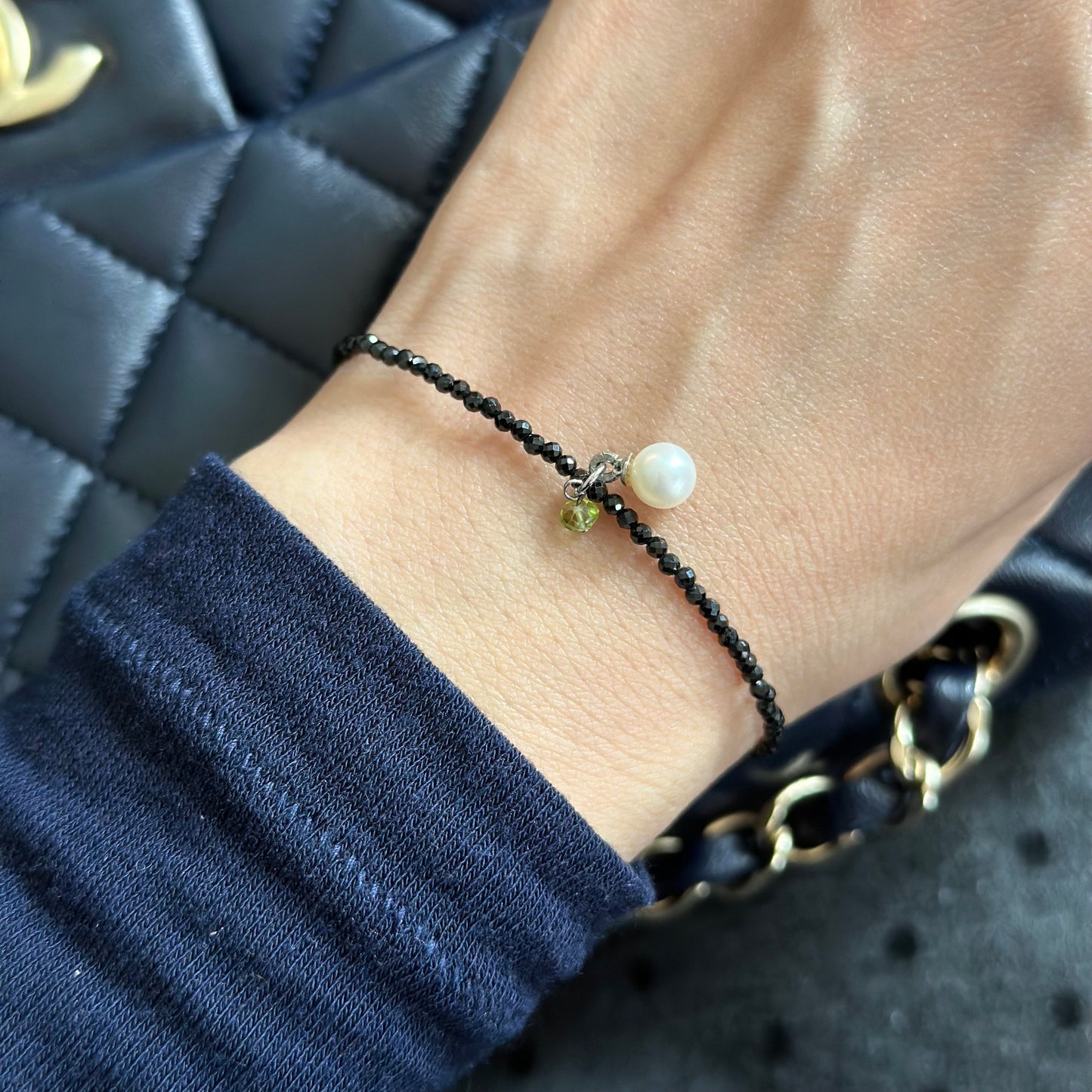 Black Spinel And Freshwater Pearl Beaded Bracelet