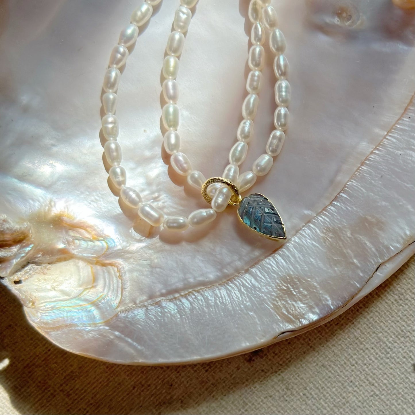 Freshwater Pearl Beaded And Labradorite Leaves Double Layer Necklace