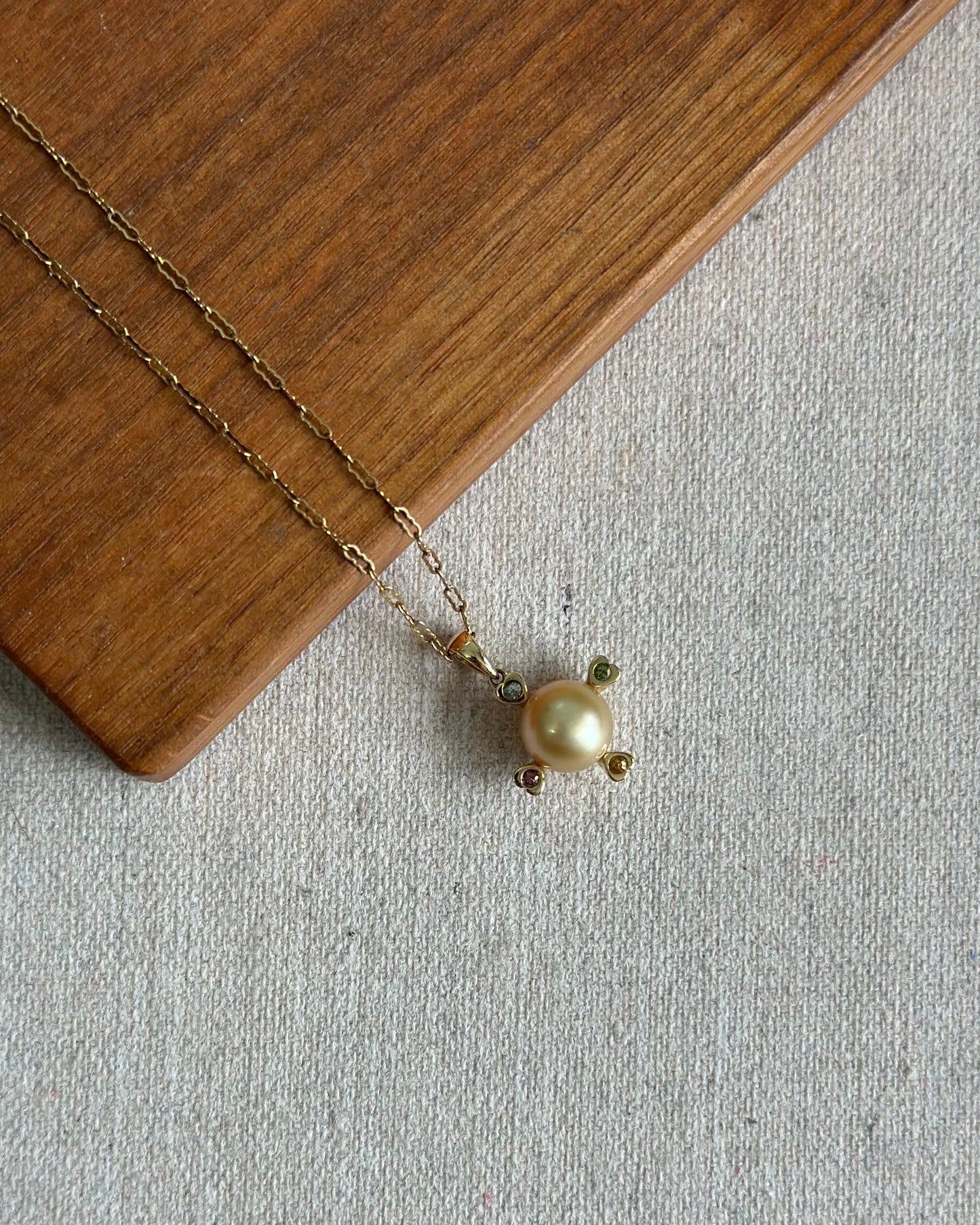 14K Solid Gold South Sea Golden Pearl 10mm And Tourmaline Necklace