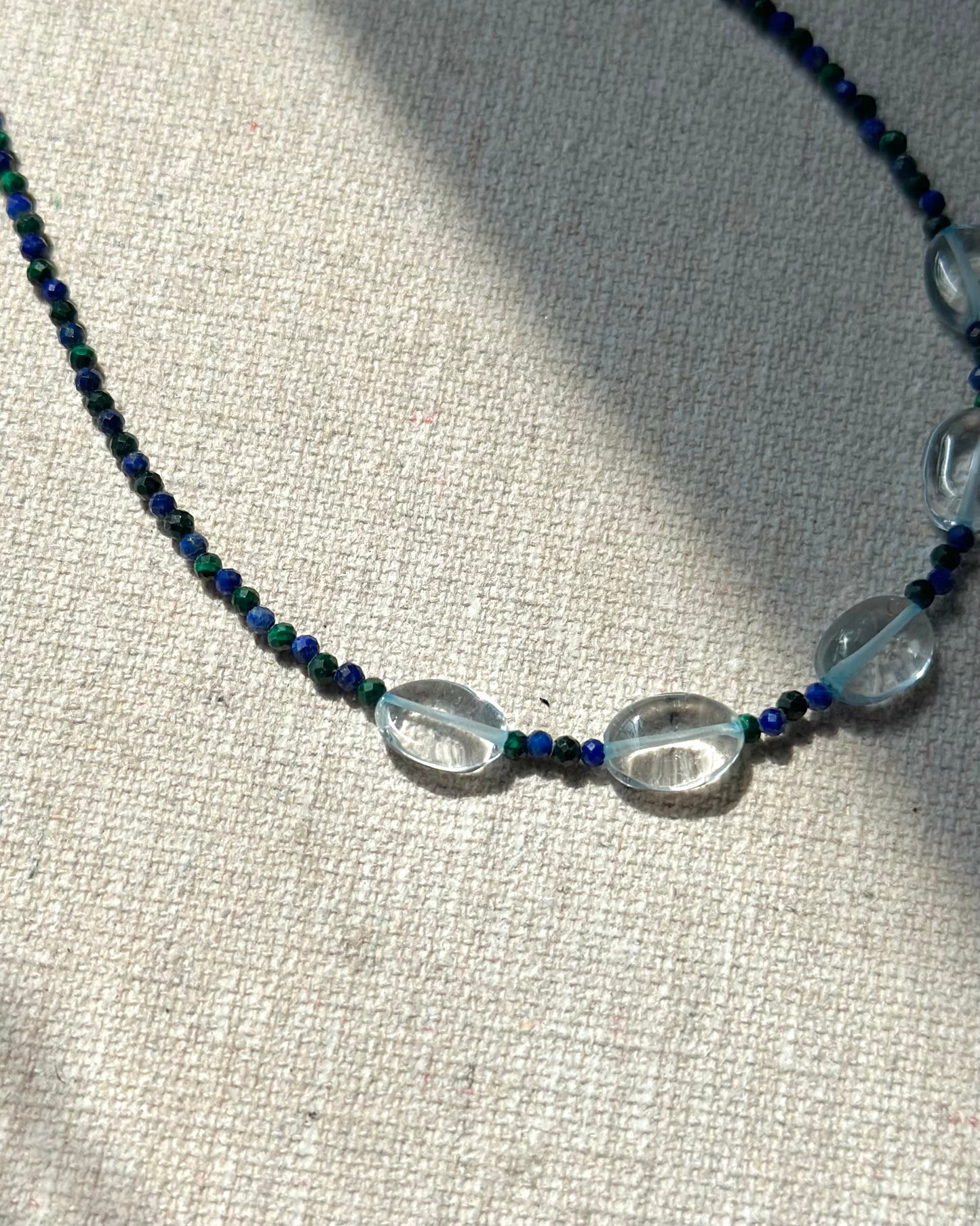 Aquamarine And Malachite Mixed Lapis Beaded Necklace