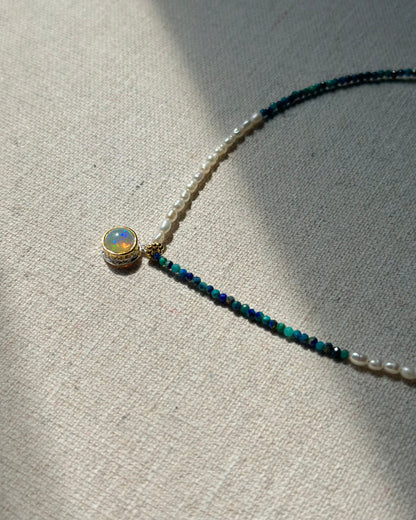 Apatite Mixed Freshwater Pearl Beaded Opal Necklace