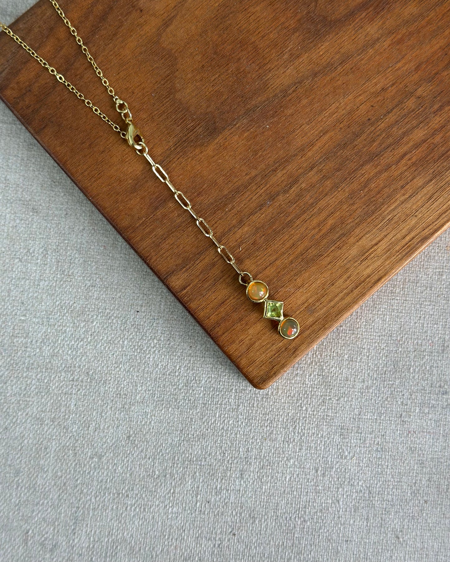Opal & Peridot Y-shaped Two-way Gold-plated Sterling Silver Necklace