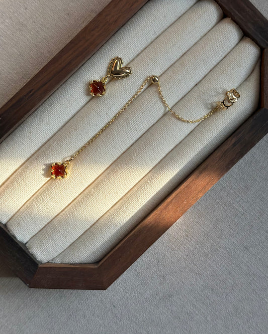 Garnet Heart Gold-plated Ear Cuff And Ear Stud