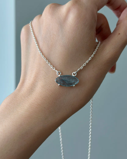 Aquamarine Oval Sterling Silver Necklace