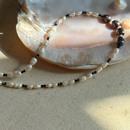 Freshwater Pearl Mixed Black Spinel and Sapphire Beaded Necklace