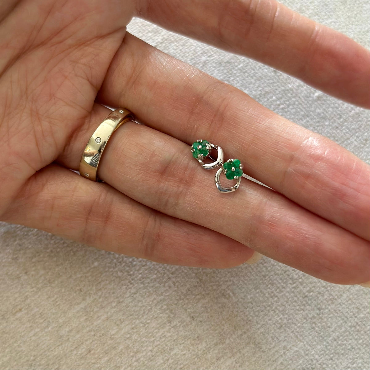 Emerald Blossom Sterling Silver Ear Stud