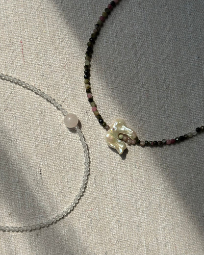Clear Quartz And Rose Quartz Beaded Necklace