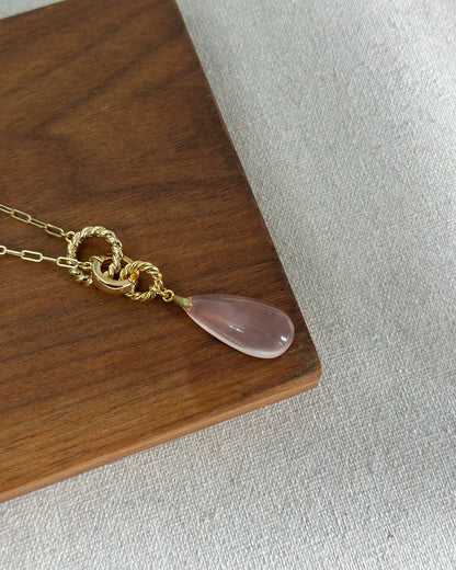 Rose Quartz Two-way Long Gold-plated Necklace