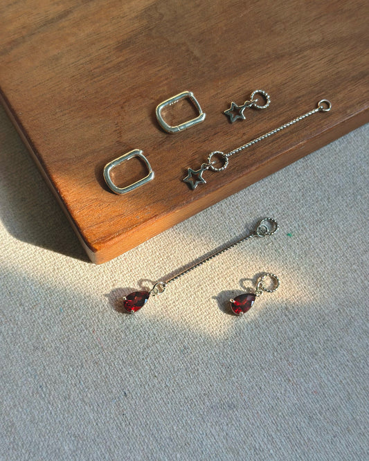 Garnet And Star Multi-way Sterling Silver Earring