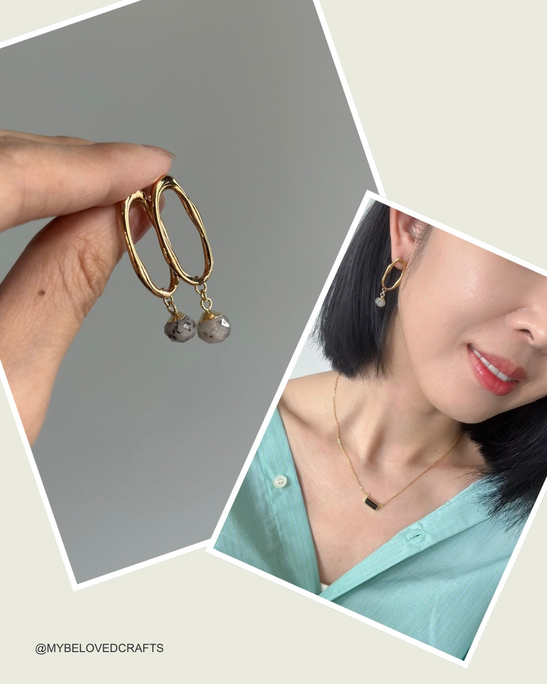 Dendritic Agate Cutout Gold-plated Earring