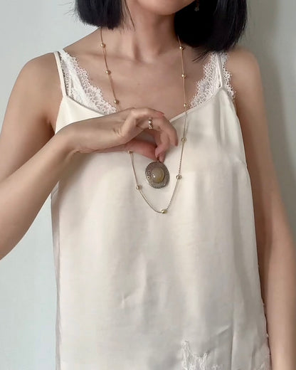 Oval Golden Rutilated Quartz Cabonchon Sterling Silver Pendant