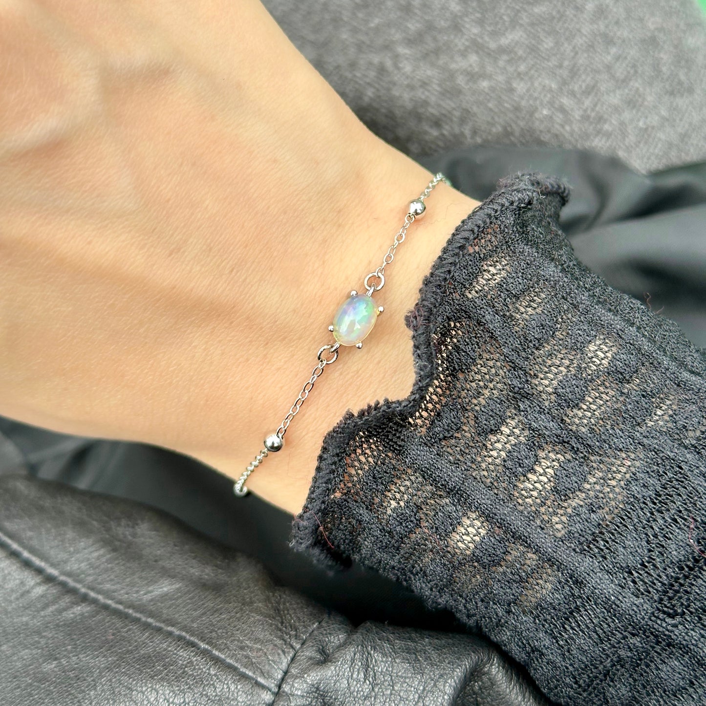 Opal Dotty Chain Sterling Silver Bracelet