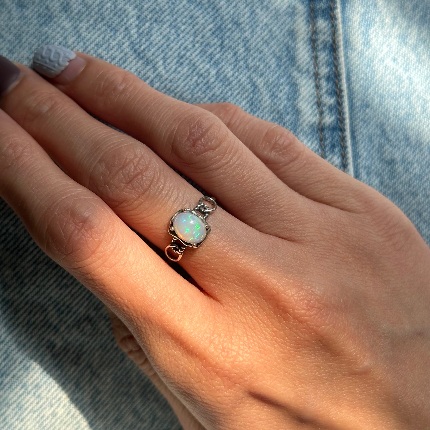 Opal Adjustable Sterling Silver Ring