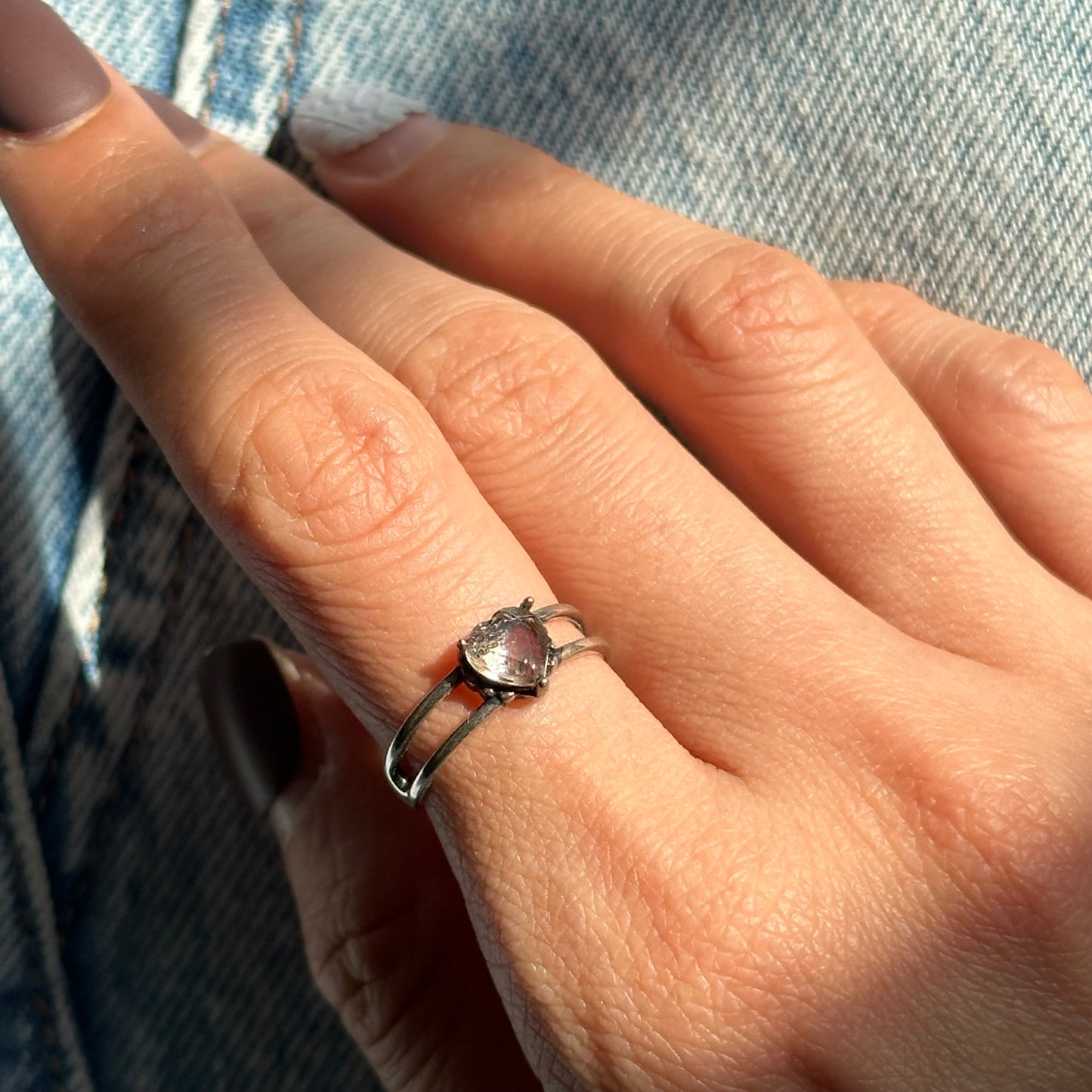 Lavender Milky Amethyst Heart Adjustable Sterling Silver Ring