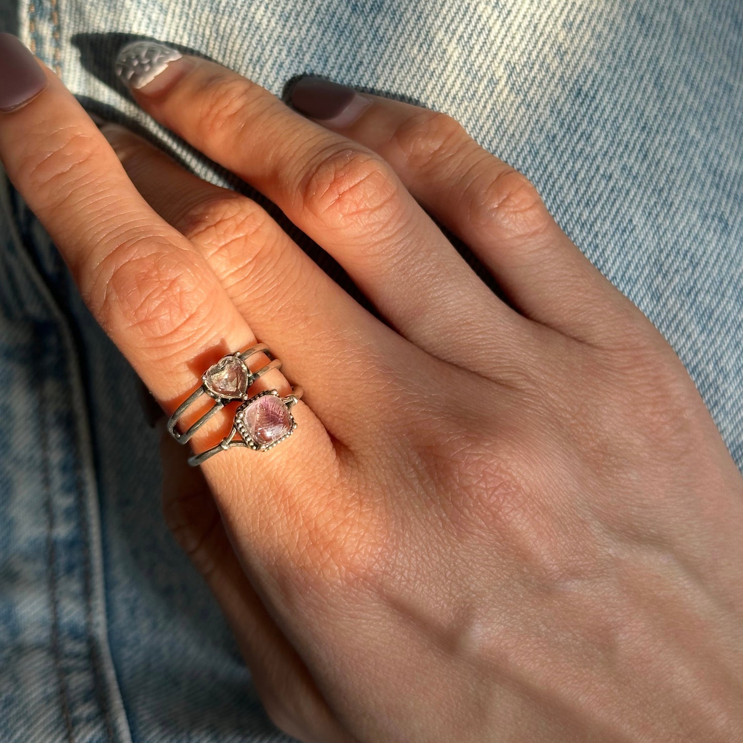 Lavender Milky Amethyst Heart Adjustable Sterling Silver Ring