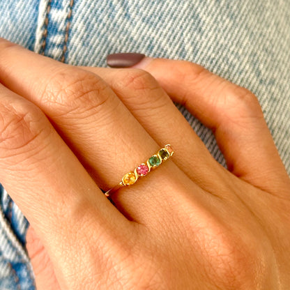 Tourmaline Wave MIx Adjustable Gold-plated Sterling Silver Ring