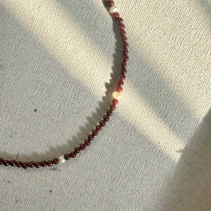 Garnet And Freshwater Pearl Beaded Necklace