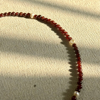 Garnet And Freshwater Pearl Beaded Necklace