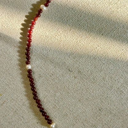 Garnet And Freshwater Pearl Beaded Necklace