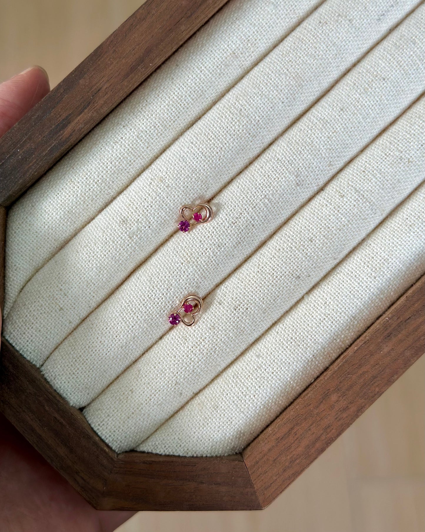 10K Solid Gold Ruby & Garnet Heart Ear Stud