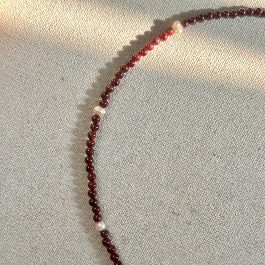 Garnet And Freshwater Pearl Beaded Necklace