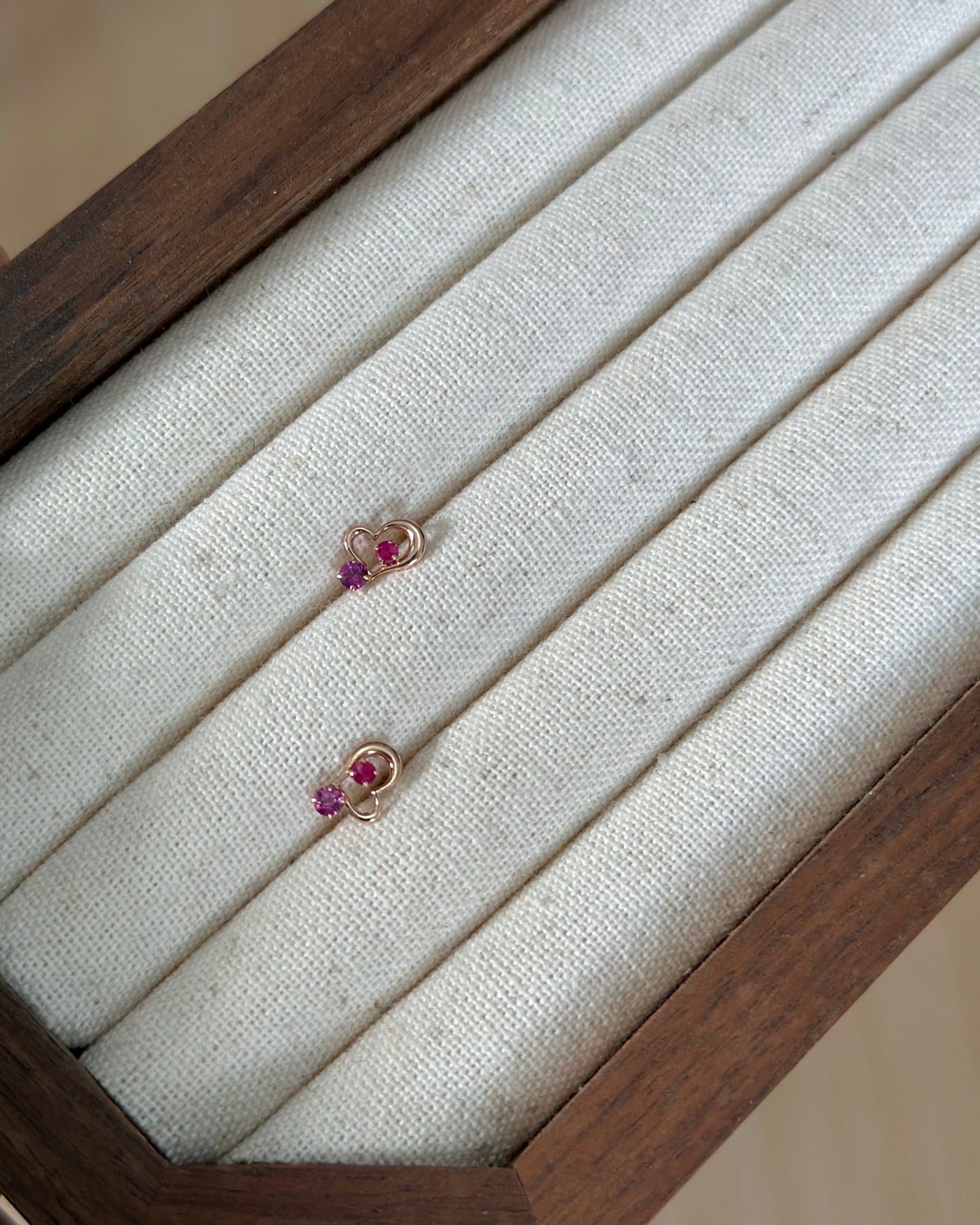10K Solid Gold Ruby & Garnet Heart Ear Stud