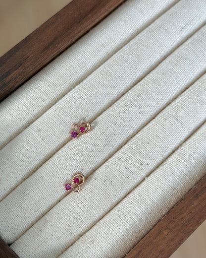 10K Solid Gold Ruby & Garnet Heart Ear Stud