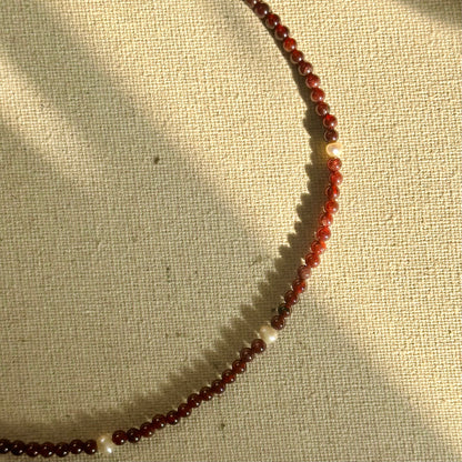 Garnet And Freshwater Pearl Beaded Necklace