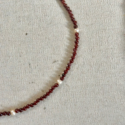 Garnet And Freshwater Pearl Beaded Necklace