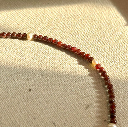 Garnet And Freshwater Pearl Beaded Necklace