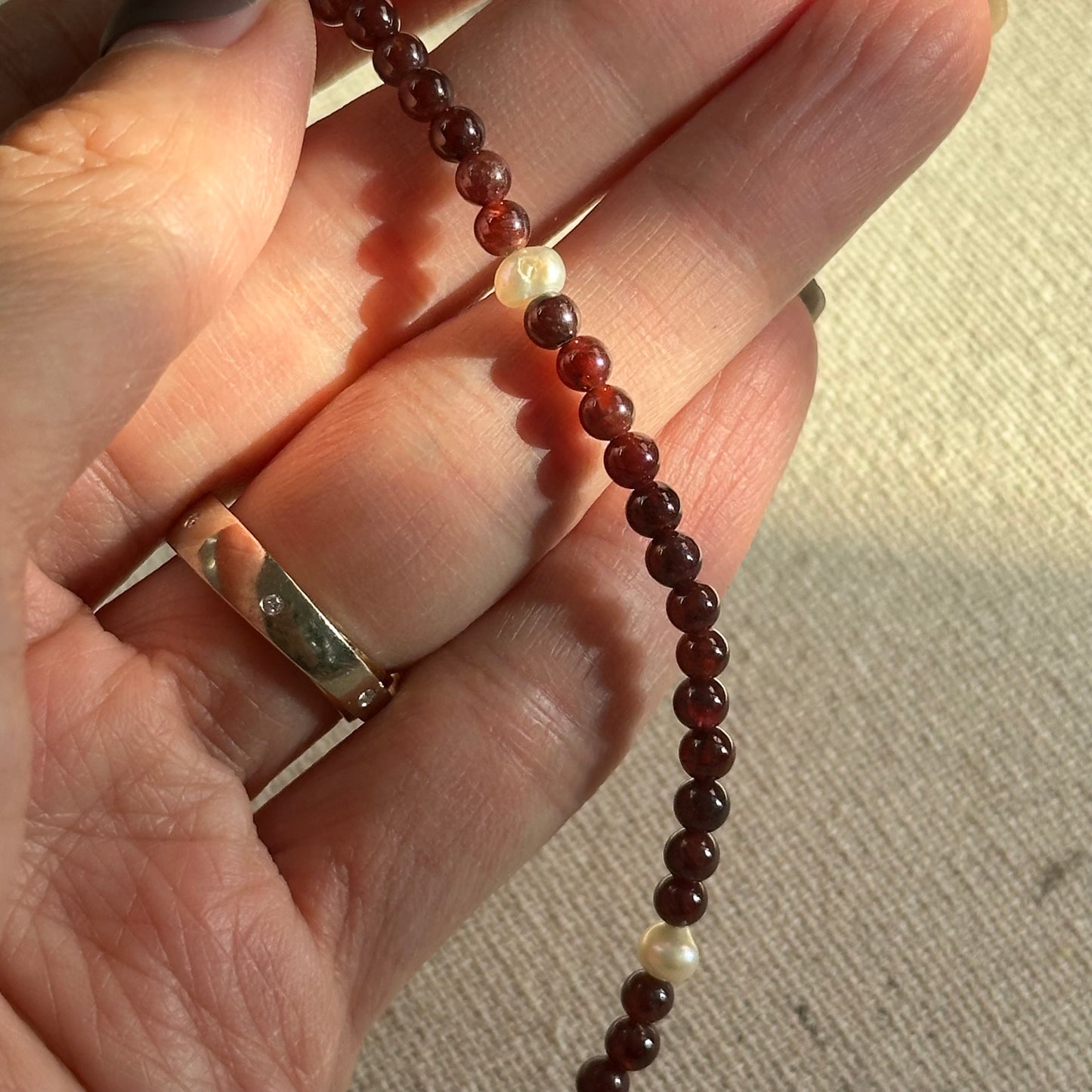 Garnet And Freshwater Pearl Beaded Necklace