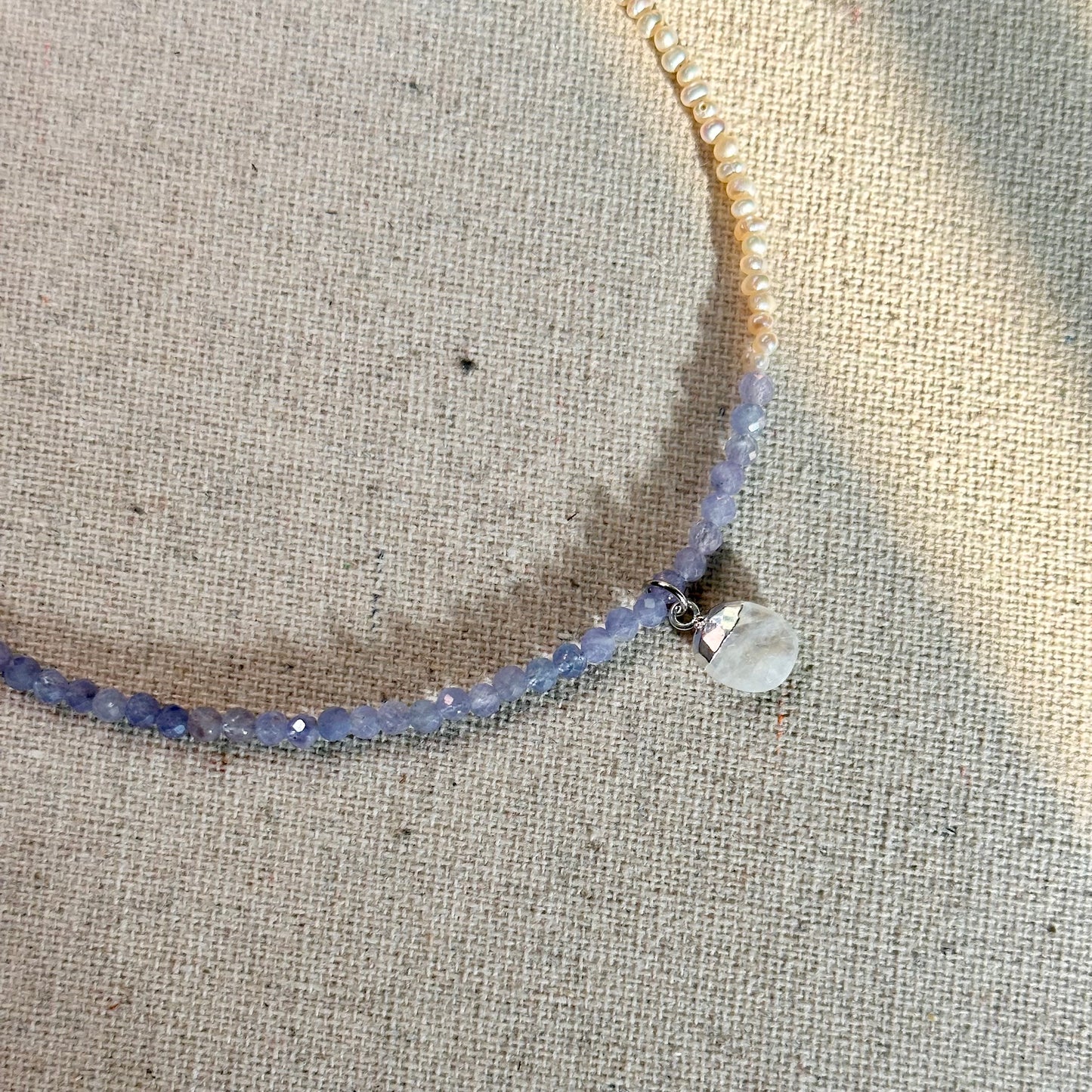 Moonstone And Tanzanite Beaded Necklace