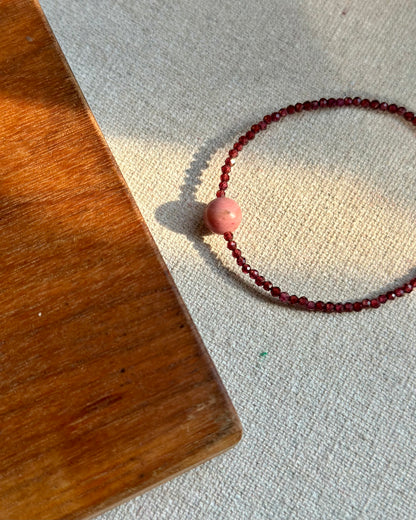 Garnet And Rhodonite Beaded Bracelet