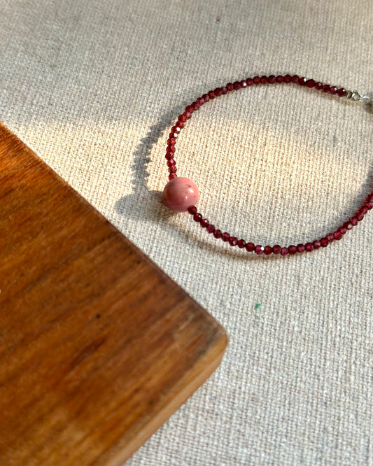 Garnet And Rhodonite Beaded Bracelet