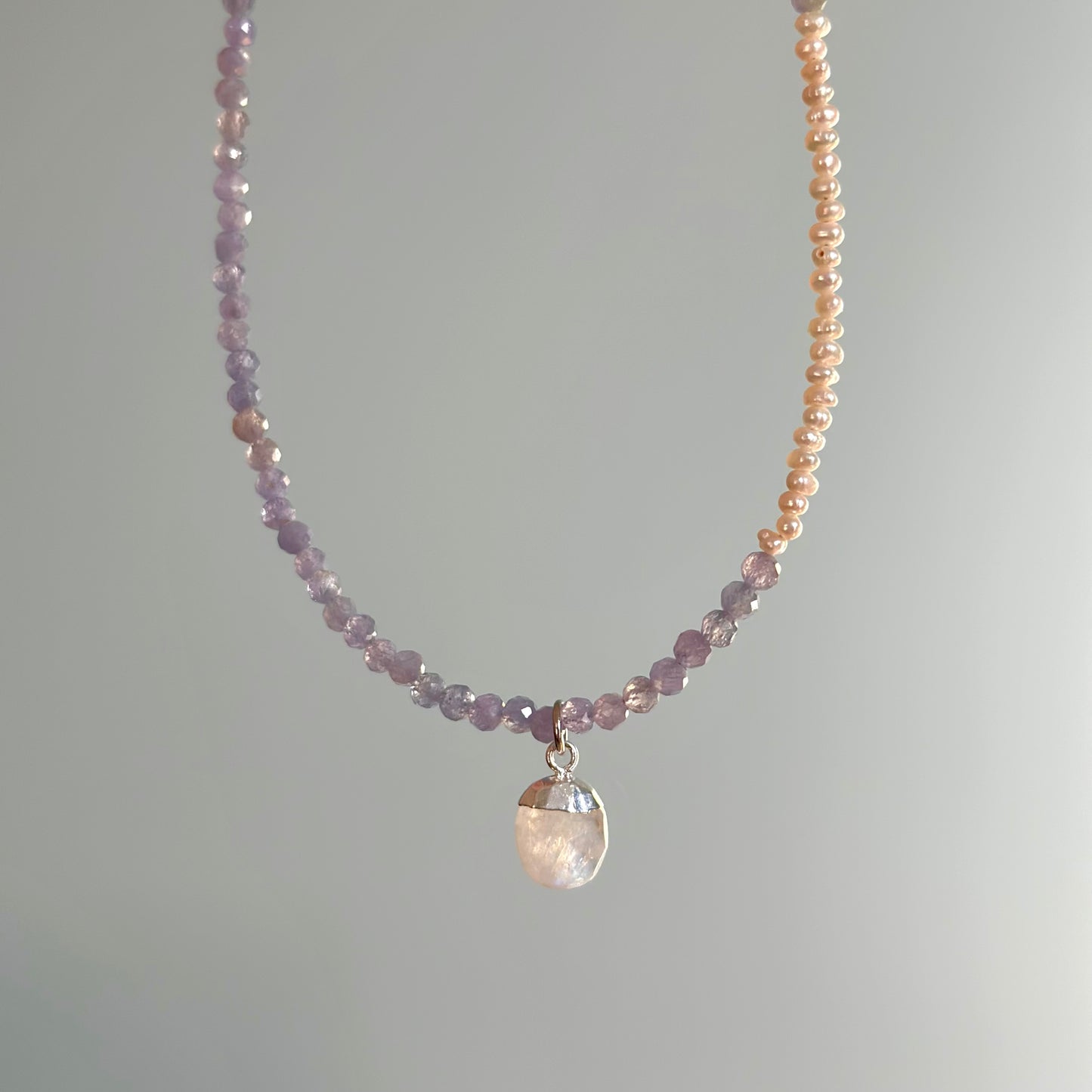 Moonstone And Tanzanite Beaded Necklace