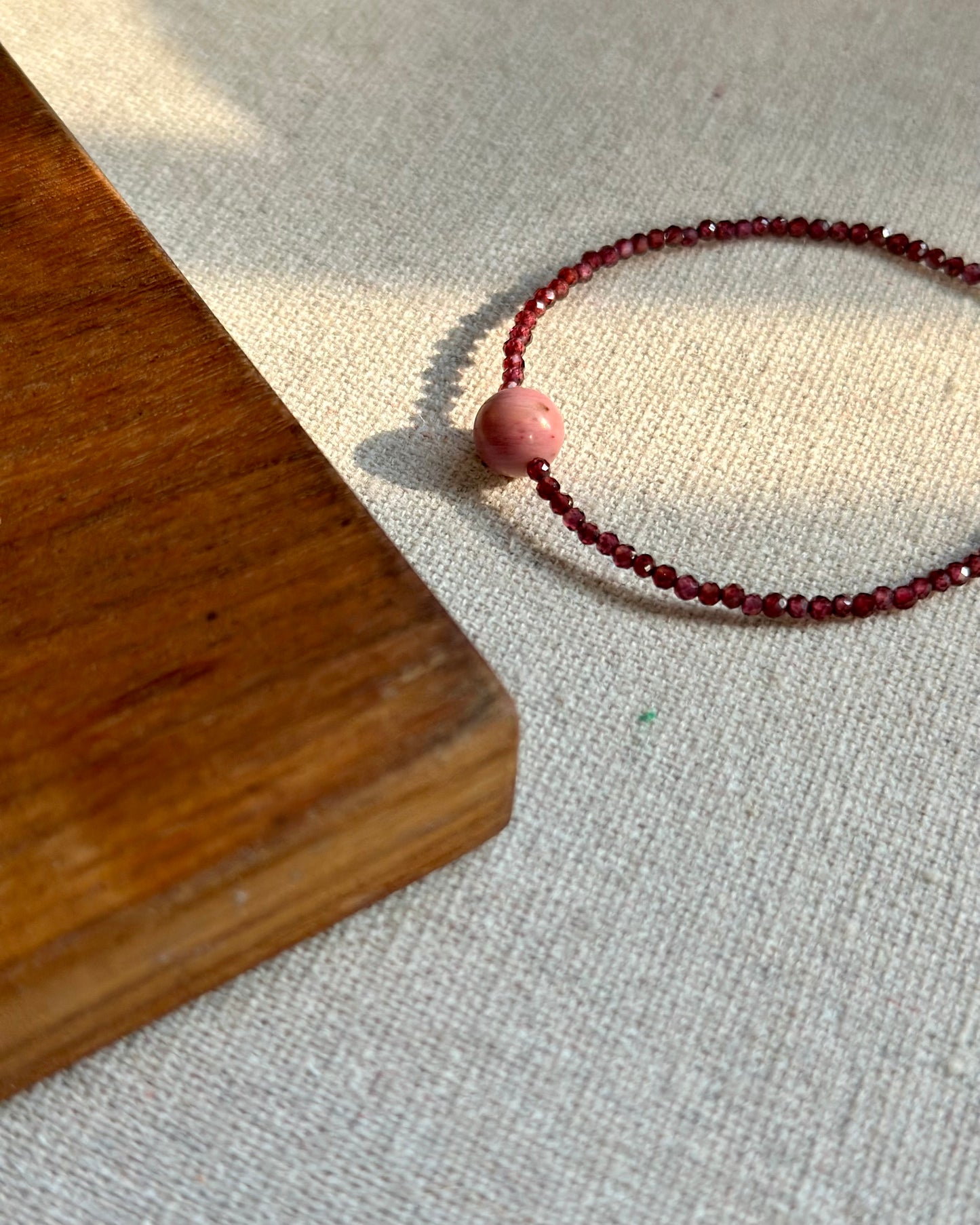 Garnet And Rhodonite Beaded Bracelet