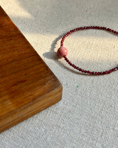 Garnet And Rhodonite Beaded Bracelet