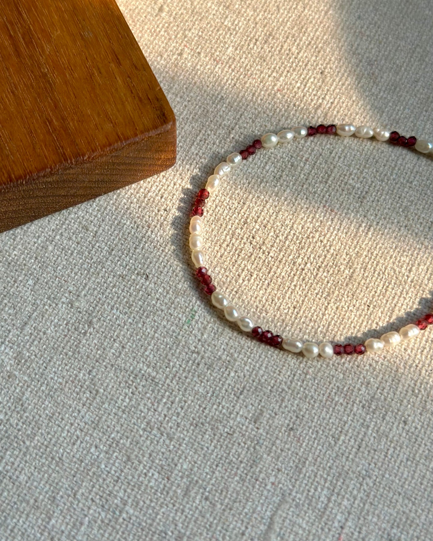 Garnet And Freshwater Pearl Beaded Bracelet
