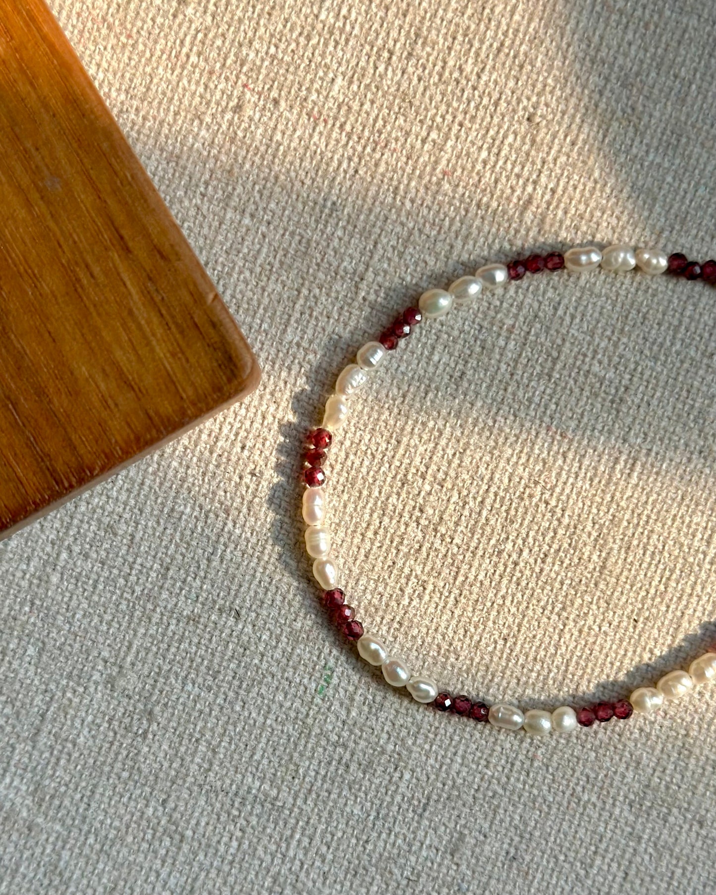 Garnet And Freshwater Pearl Beaded Bracelet