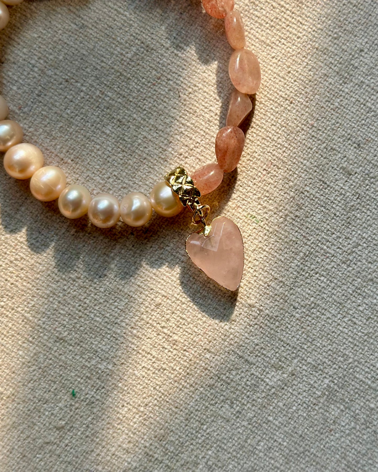 Strawberry Quartz And Rose Quartz Heart Beaded Bracelet