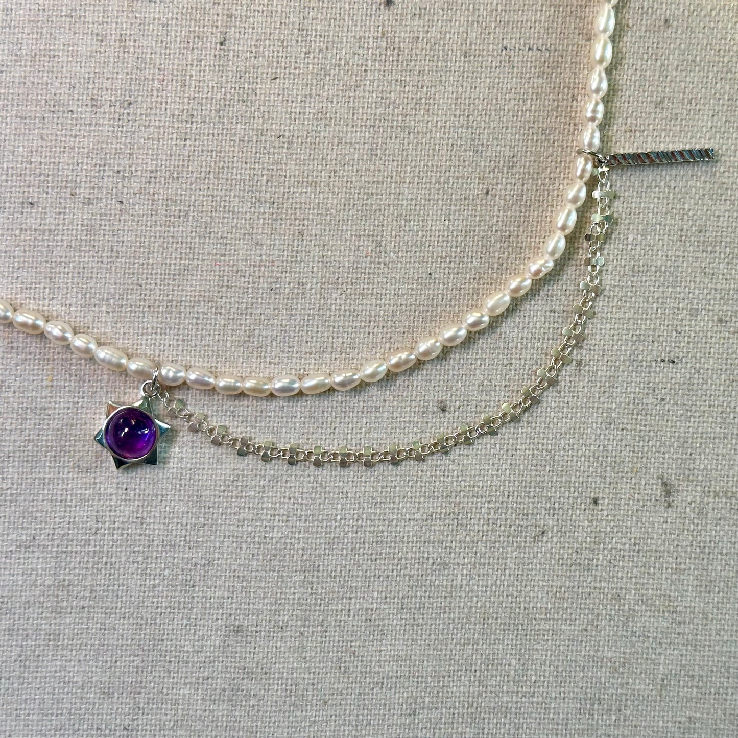 Amethyst And Freshwater Pearl Beaded Sterling Silver Necklace