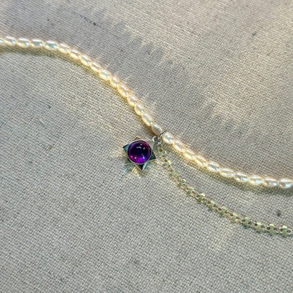 Amethyst And Freshwater Pearl Beaded Sterling Silver Necklace