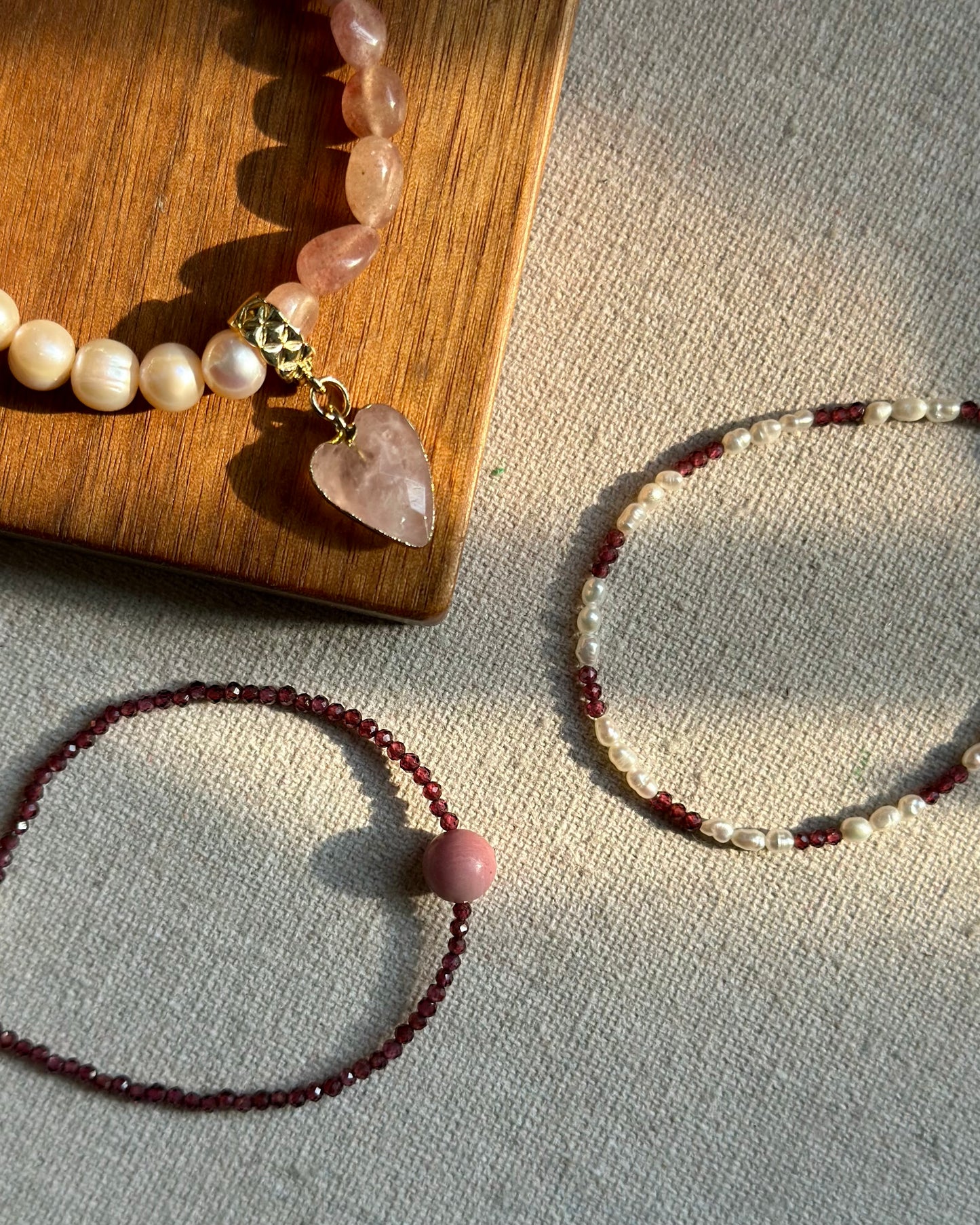 Strawberry Quartz And Rose Quartz Heart Beaded Bracelet